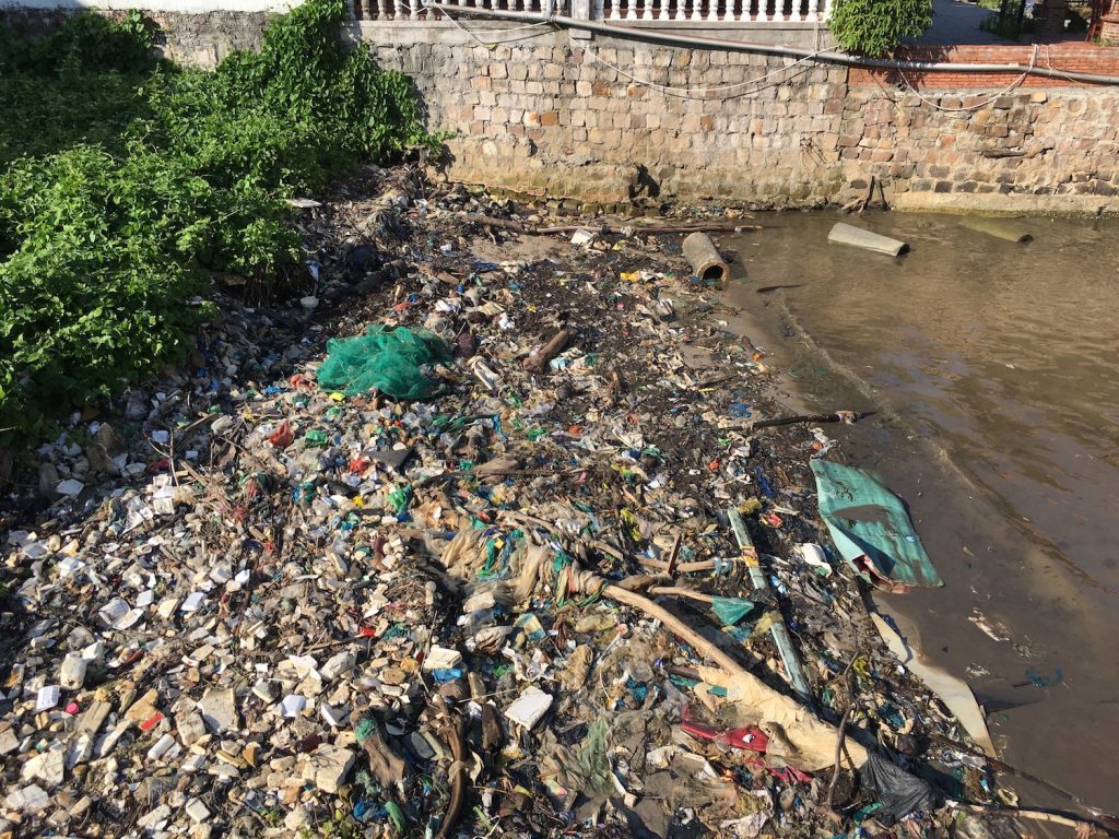plastic trash on the shore